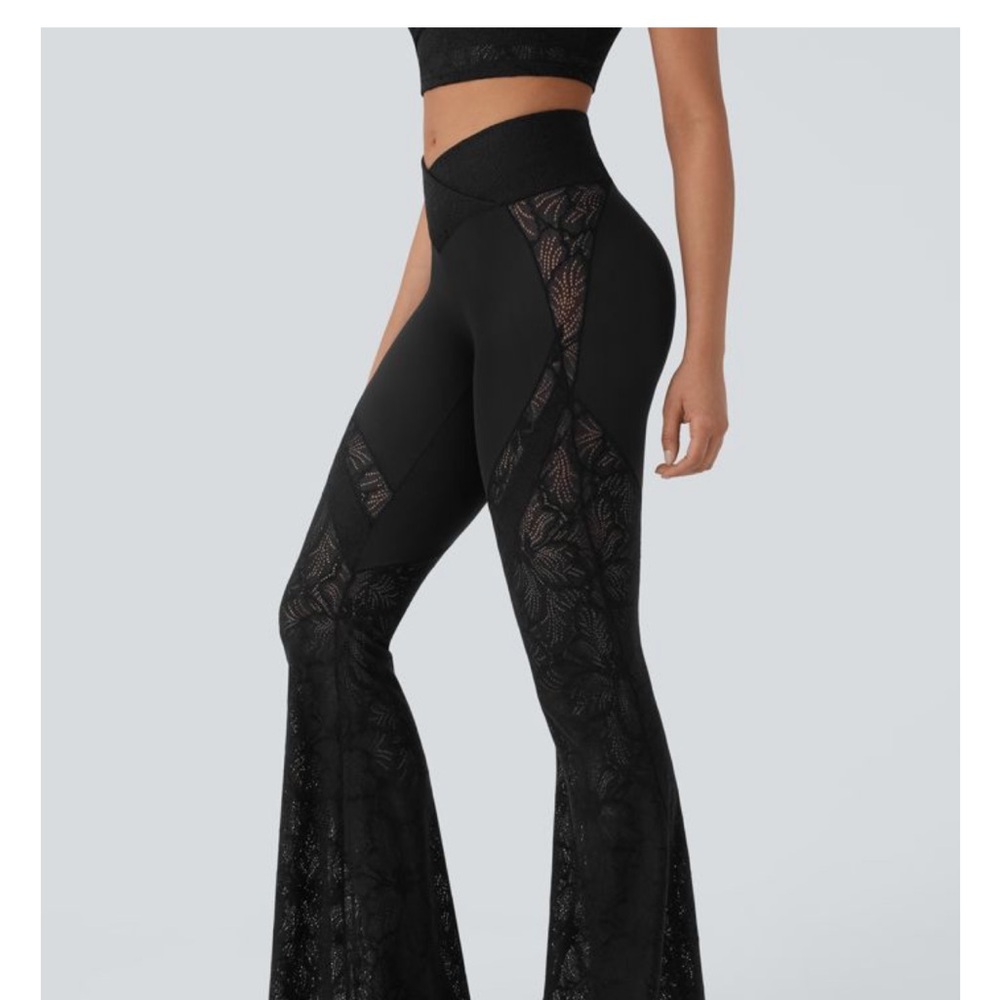 HALARA Black Lace Flare Pants